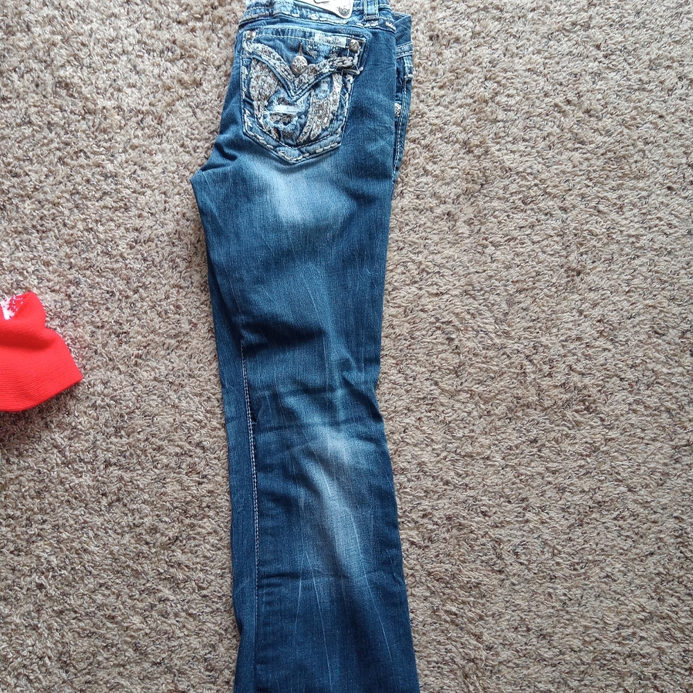 Miss Me THRASHED Low-rise Bootcut Jeans Bling Size 27
